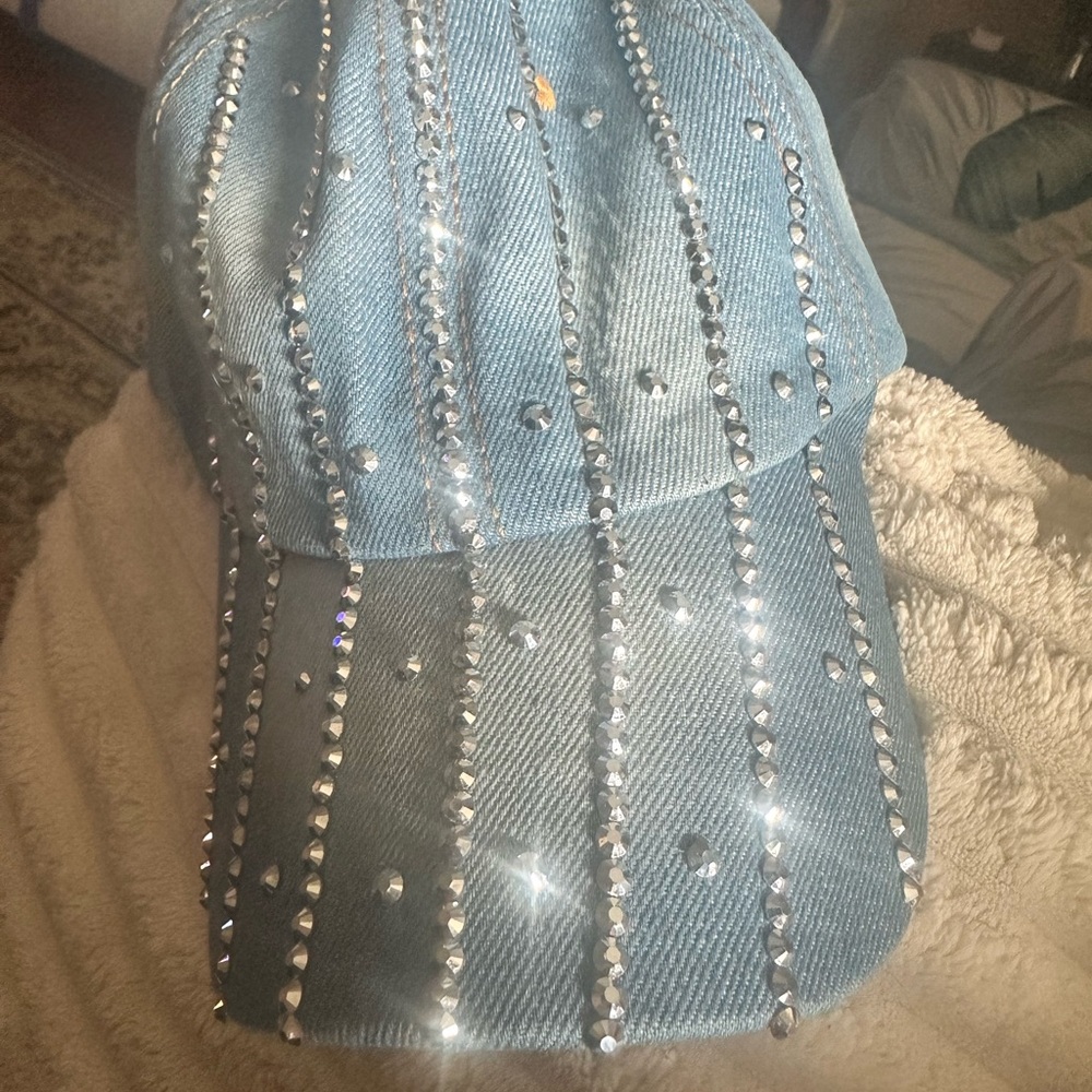 New Denim Rhinestone Embellished Cap